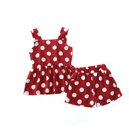 

Dot Shorts Girls Suspenders Toddler Kids Tee Outfits Tops Baby Dress Polka Print Girls Outfits&Set