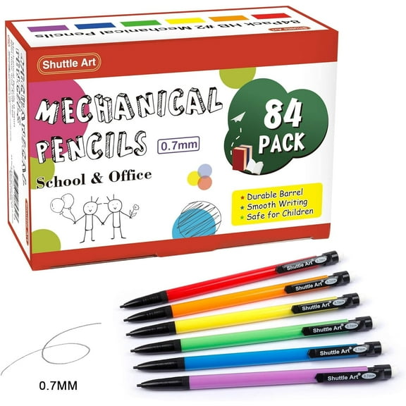 Mechanical Pencils, Shuttle Art 84 Pack Bulk Mechanical Pencils 0.7mm Medium Point, HB #2 Lead, Assorted Barrels