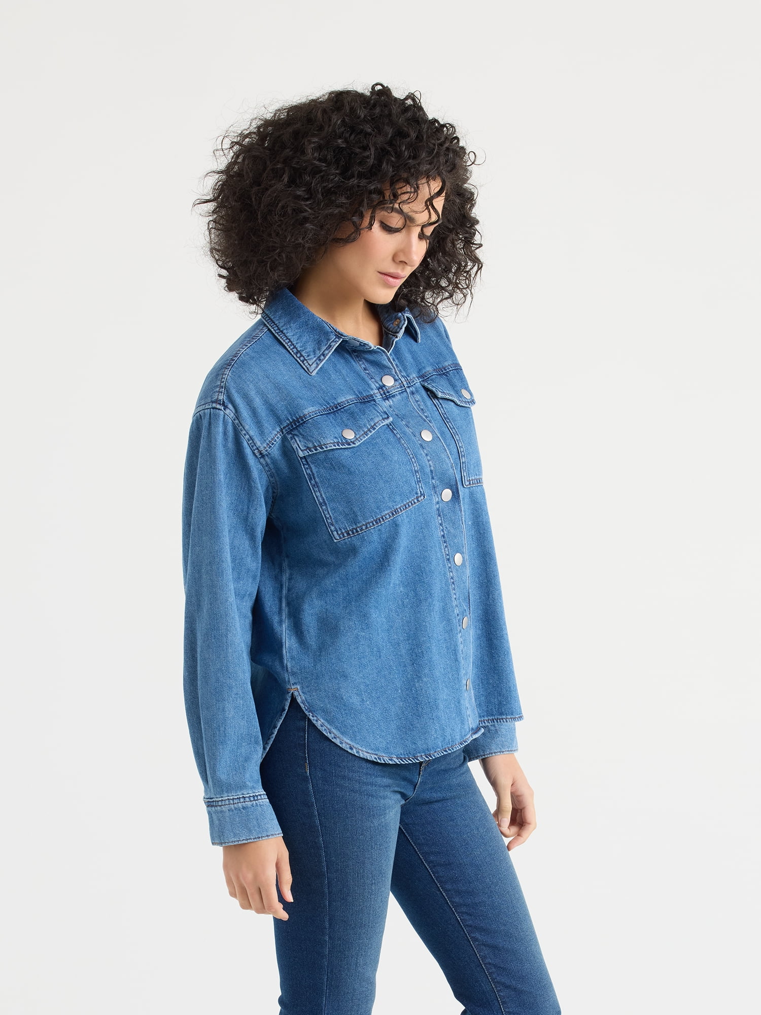Sofia by Sofia Vergara Women's Relaxed Boyfriend Shirt with Long Sleeves, Sizes XS-XXXL