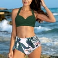 thumbnail image 2 of Girls Two Piece Swimsuit Women Vintage Swimsuit Two Piece Retro Halter Ruched High Waist Print Bikini Set, 2 of 6