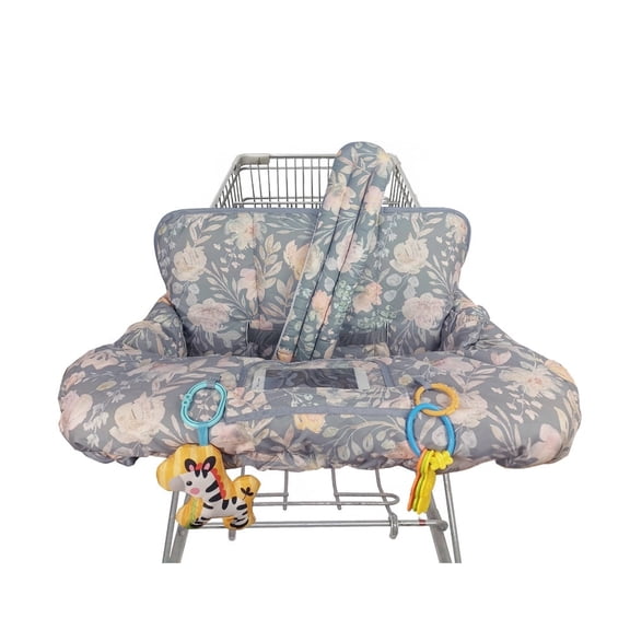 ICOPUCA Shopping Cart Cover for Baby, 2 in 1 cart Cover for Babies N high Chair Cover, Padded Grocery cart seat Cover for Baby Girl, with 1” Thick/Removable/Reversible Cushion, Flowers;