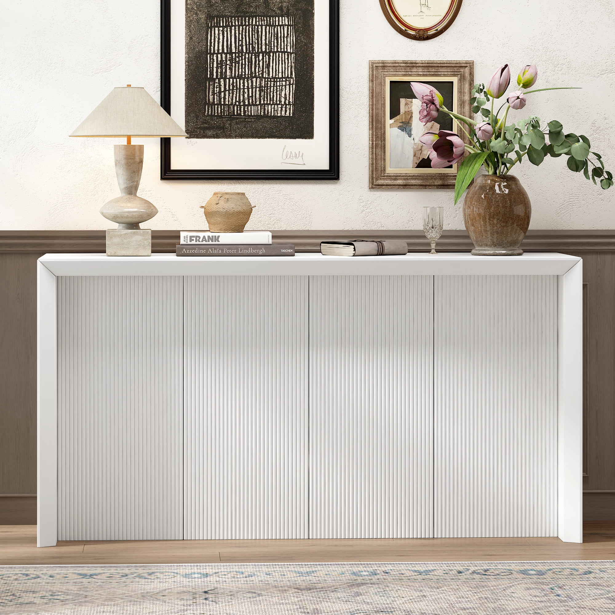 Harper & Bright Designs Fluted Wood Console Table , Minimalist Acacia Wood Entryway Table forHallway and Entryway , White