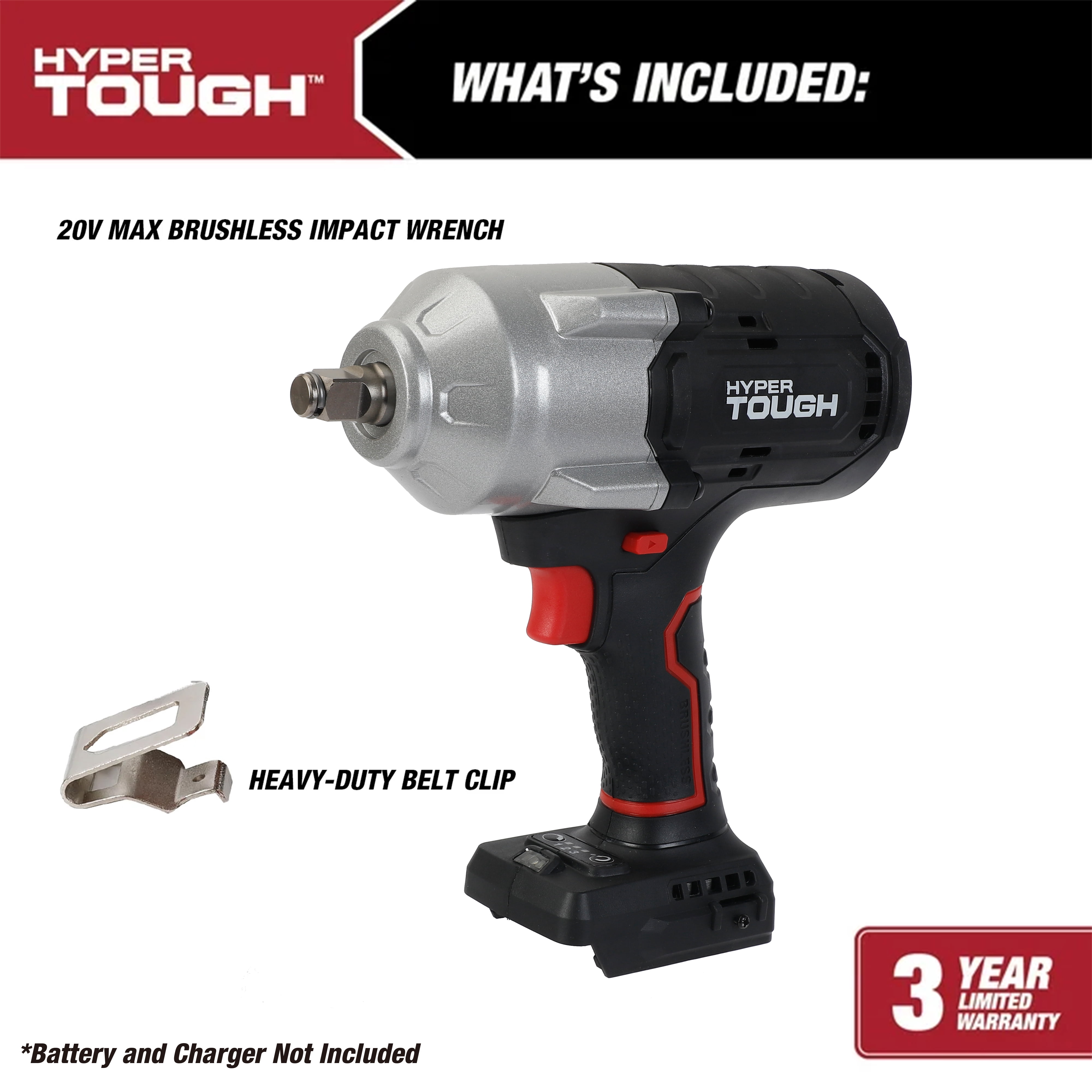 Hyper Tough 20V Max Brushless 1/2 in. High-Torque Cordless Impact Wrench, 900 ft.-lbs., Tool Only
