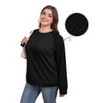 thumbnail image 6 of FOLUNSI Women's Plus Size Sweatshirt Cable Knit Sleeve Crew Neck Print Splicing tops Black L, 6 of 8