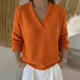 thumbnail image 2 of Aellinatey Sweaters for Women V Neck Casual Knit Solid Color Long Sleeve Sweatshirts Comfy Warm Thick Soft Winter Baggy Clothes, 2 of 9
