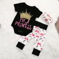 thumbnail image 5 of Newborn Baby Girls Clothes Crown Print Short Sleeve Tops Rompers Bodysuit+Pants 3pcs Outfits Set, 5 of 9