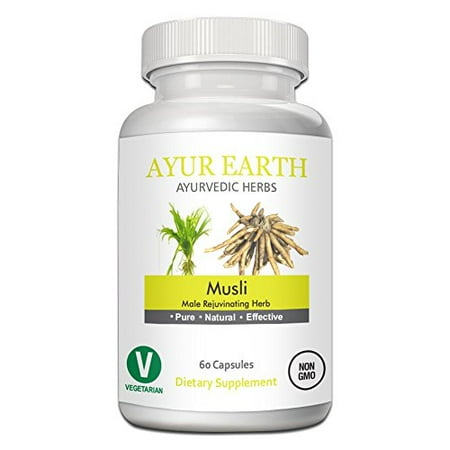 Safed Musli Powder - Pure Ayurvedic Musli in Vegetarian Capsules - Male Vitality Supplement - Libido Enhancement Pills - All Natural Source of Saponins & Mucilage - 30 Day Supply (60 250mg Capsules)