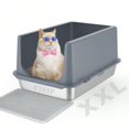 thumbnail image 3 of Stainl Steel Litter Box with Lid XL Metal Cat Litter Tray for Indoor Cats Enclosure Cat Litter Pan for Large Cats Non-Sticky Large Kitty Litter Box Anti-Leakage 23.5 X 15.6 X 12, 3 of 8