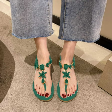 

Fashion Rhinestone Detail Flat Thong Sandals
