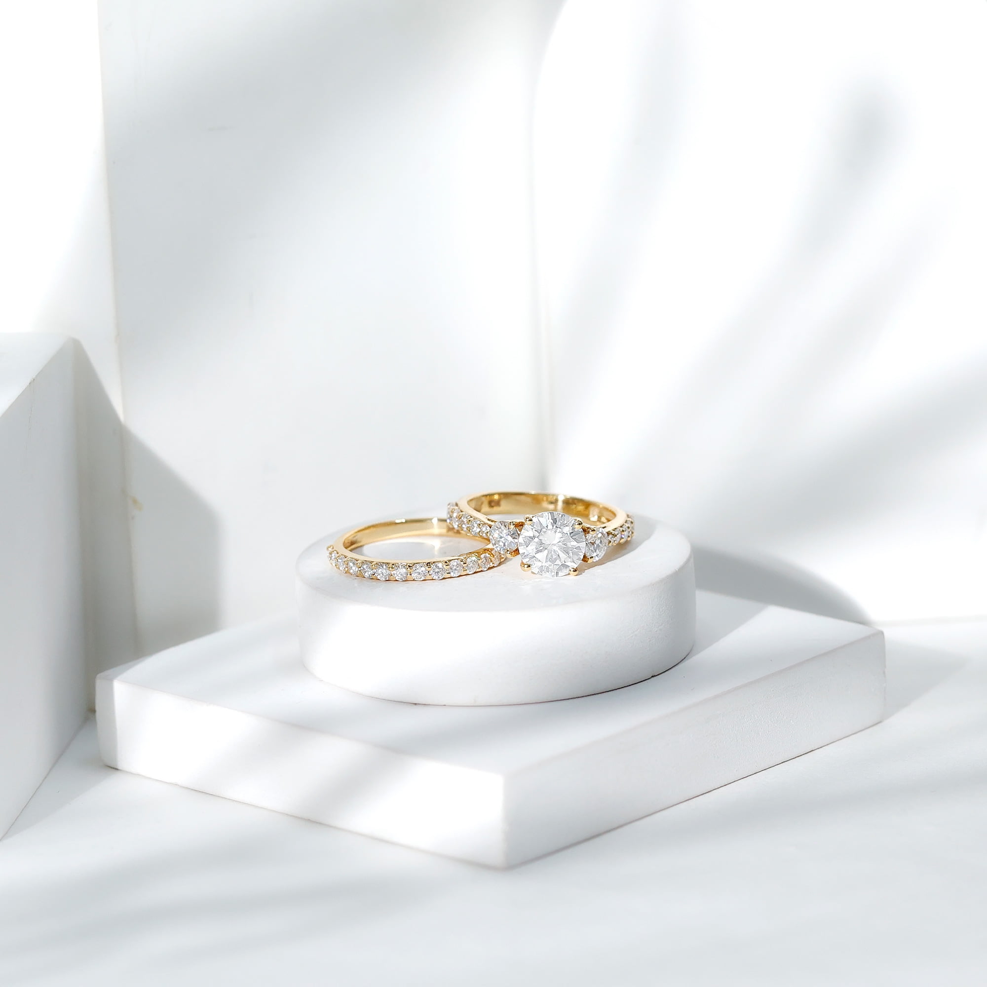 Rosec Jewels Certified Moissanite Wedding Engagement Ring Set for Women, 14K Yellow Gold, US 6.00