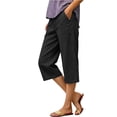 thumbnail image 4 of Oksale Faux Denim Capri Pants for Women Pull On Petite Straight Leg Capris with Pockets Casual High Waisted Button Cropped Trouser Black M, 4 of 7