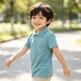 thumbnail image 6 of School Uniforms for Boys Short Sleeve Pique Polo Shirts,Cyan 140, 6 of 7