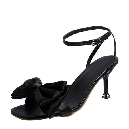 

B91xZ Dressy Sandals Women Fashion Summer Women Sandals High Heel Open Toe Bow Ankle Buckle Strap Solid Color Casual Womens Sandals Size 8