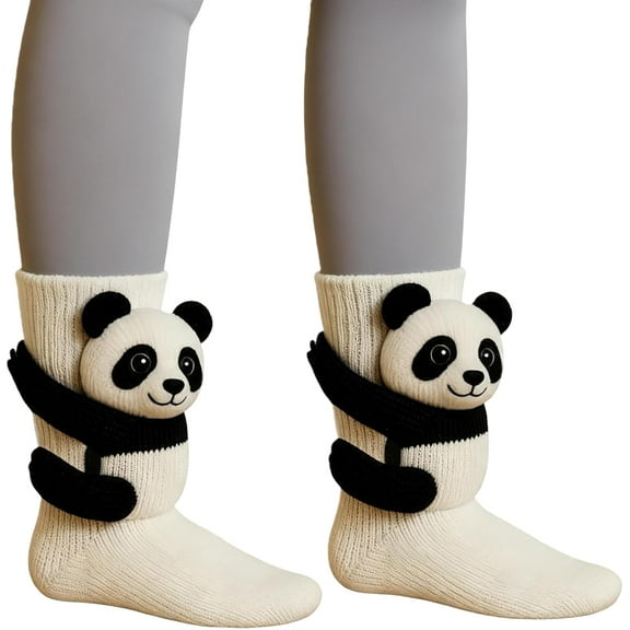 3D Knit Animal Socks Hand Crocheted Sloth Socks - Novelty Animal Hug Sock Funny Christmas Fuzzy Sock for Women, Kids (Panda)