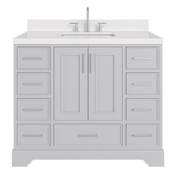 Ariel Stafford 42 Inch Single Rectangle Sink Bathroom Vanity With Carrara White Quartz Countertop 1.5 Edge In Grey