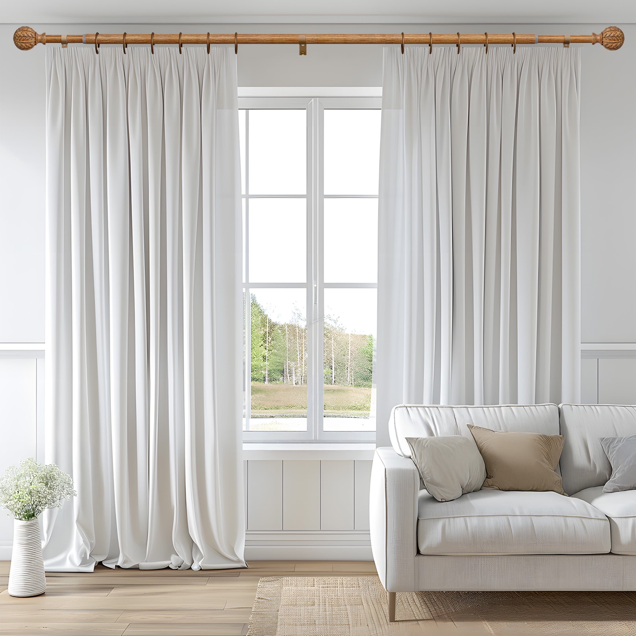 Yokila Traditional Brown Curtain Rods for Windows 36 to 150 Inches Adjustable Length Heavy Duty 1" Diameter Single Window Curtain Rod with Decorative Finials for Kitchen Living Room Bedroom