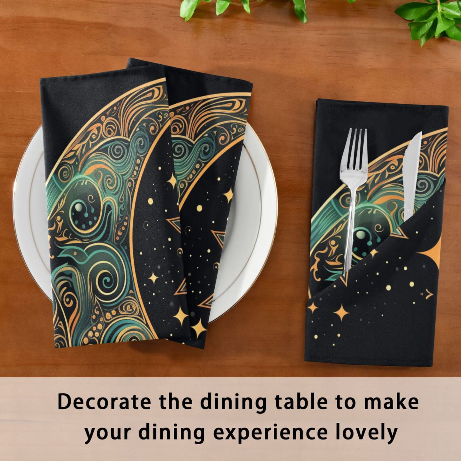 JSTEL Crescent Moon Stars Sun Cloth Napkins Set of 6, 20x20 Inch Washable and Reusable Napkin for Decoupage Dinner Party Everyday Use