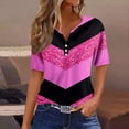 thumbnail image 2 of Camiseta para Mujer Camiseta con Estampado de Botones Manga Corta Diario Fin de Semana Moda Básica Cuello en V Top Regular Rosa Fuerte/S, 2 of 5