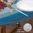 thumbnail image 3 of Blue Starfish Beach Round Tablecloth, Fitted Table Cover with Elastic for 36"-44" Round Tables, Summer Conch Coral Coastal Wood Grain Table Cloth Outdoor Indoor Dinning Party Waterproof Tablecloths, 3 of 7