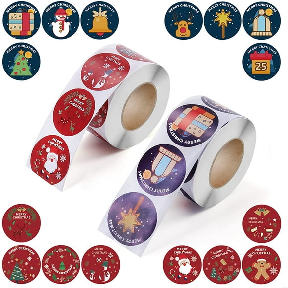 1000 PCS Round Merry Christmas Stickers, Peanuts Christmas Stickers Crafts,1.5-Inch Christmas Stickers for Cards, Kids, Gifts, Christmas Decorations Stickers, Cute Christmas Stickers