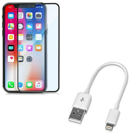 iPhone XS/X - Anti-Glare Screen Protector w Charger Short USB Cable - Tempered Glass Matte 3D Curved Edge Anti-Fingerprint Case Friendly, Cord Power Wire Fast Charge Sync White