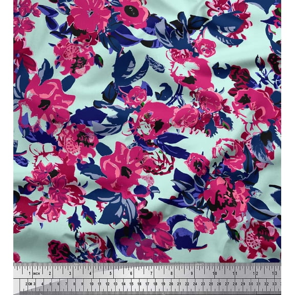 Soimoi Green Cotton Duck Fabric Artistic Leaf & Floral Print Fabric by Yard 44 Inch Wide