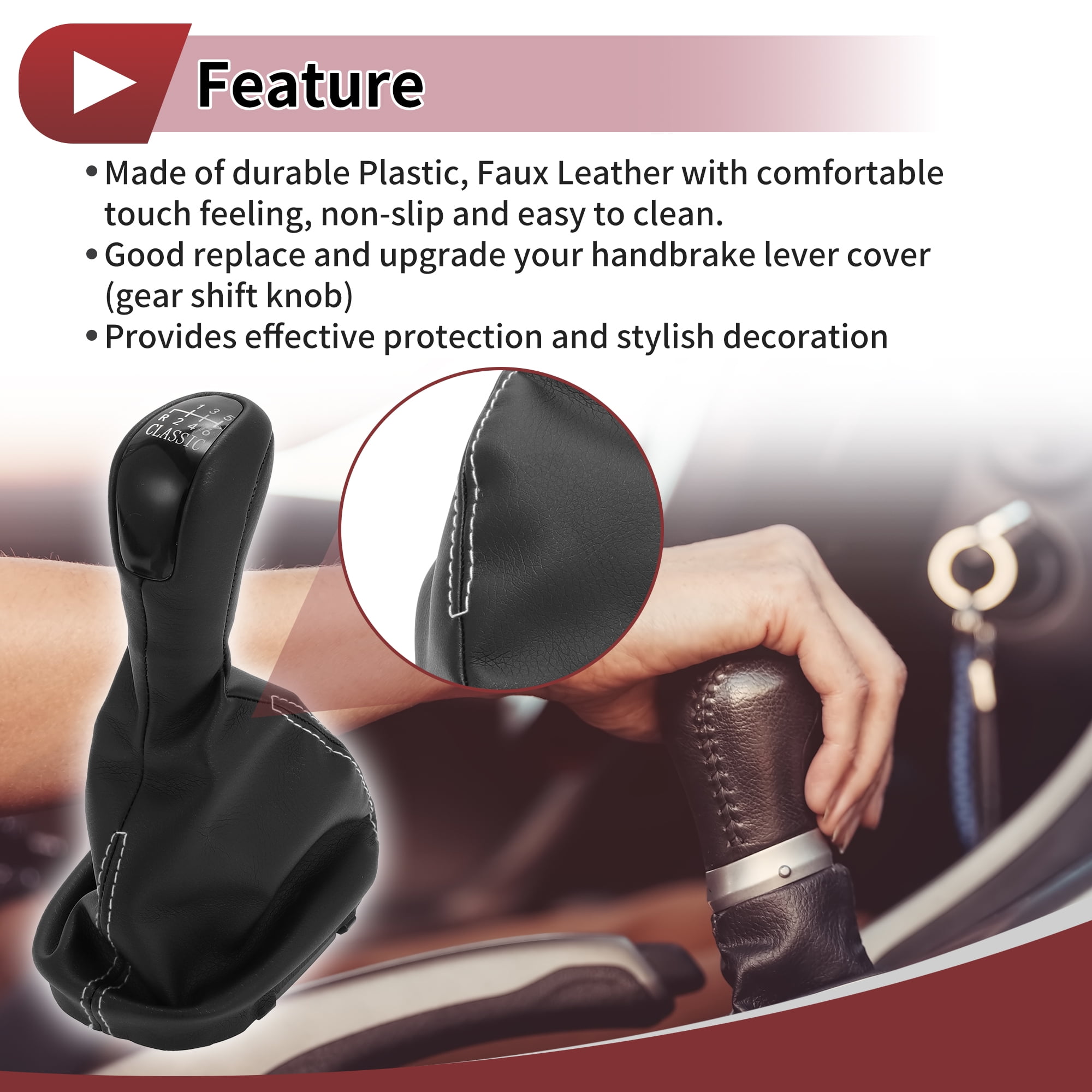 Unique Bargains 6 Speed Manual Gear Shift Knob with Cover for Mercedes-Benz W203 S203 2000-2007 Plastic Faux Leather Gearbox Stick Shifter Lever Knob Black White