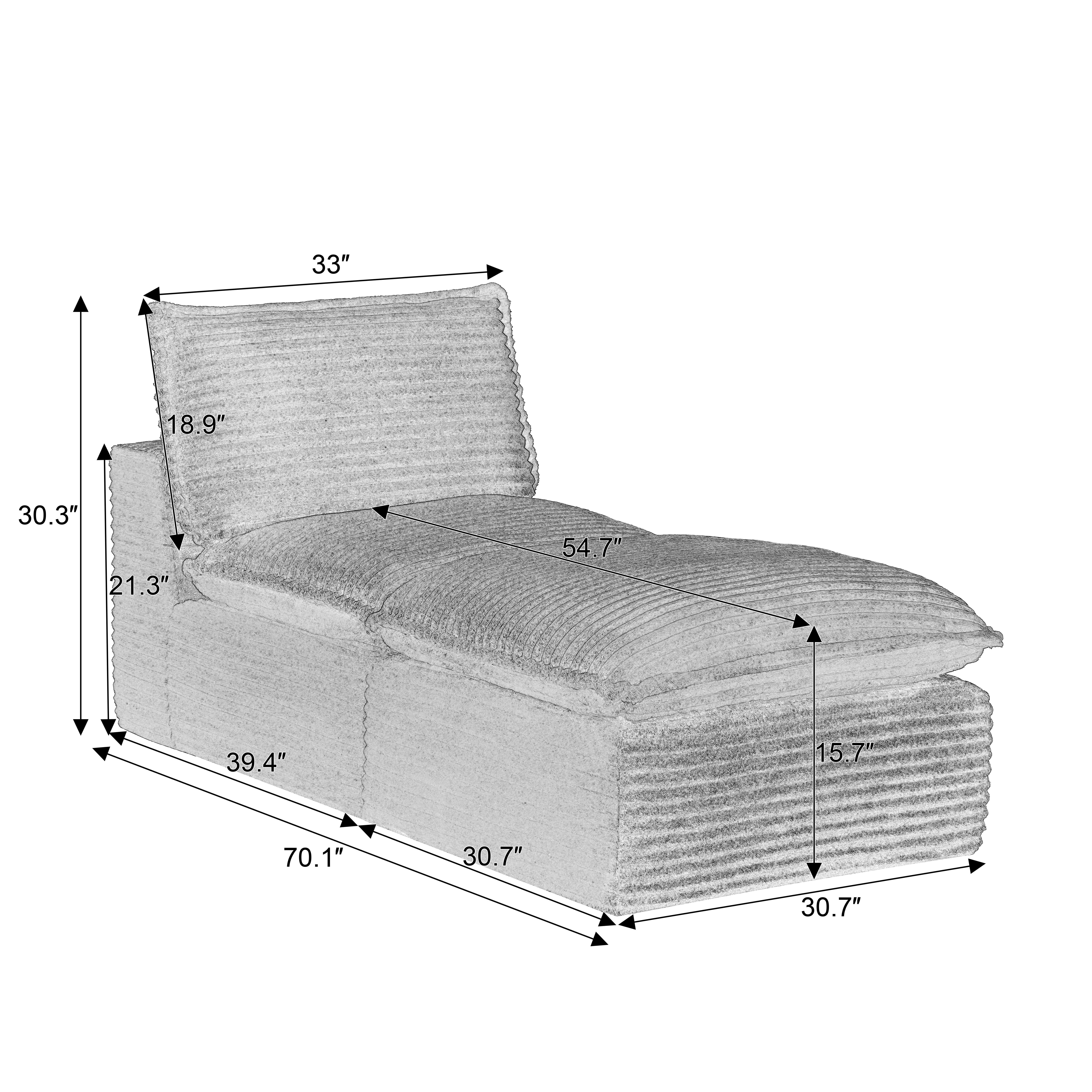 MAYEERTY Corduroy Boneless Loveseat, Soft Convertible Chaise Lounge for Living Room, Dark Gray