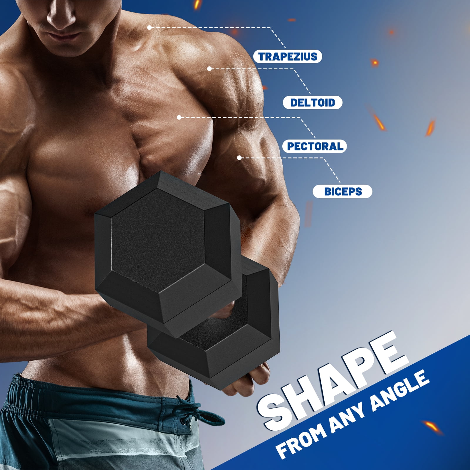 17.5LB Rubber Hex Dumbbell Pair - Non-Rolling, Non-Slip Grip Dumbbells for Home Gym, Strength & Conditioning Workouts