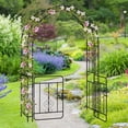 thumbnail image 3 of Auranook Heavy-duty Metal Garden Arbor, 84" No Dig Arch Trellis with Lockable Gate for Climbing Plants, Roses, Vines, Decorative Outdoor Archway, 3 of 10