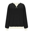 thumbnail image 4 of Women's Fashion No-Cap V-Neck Solid Color Long Sleeve Sweatshirt, 4 of 7