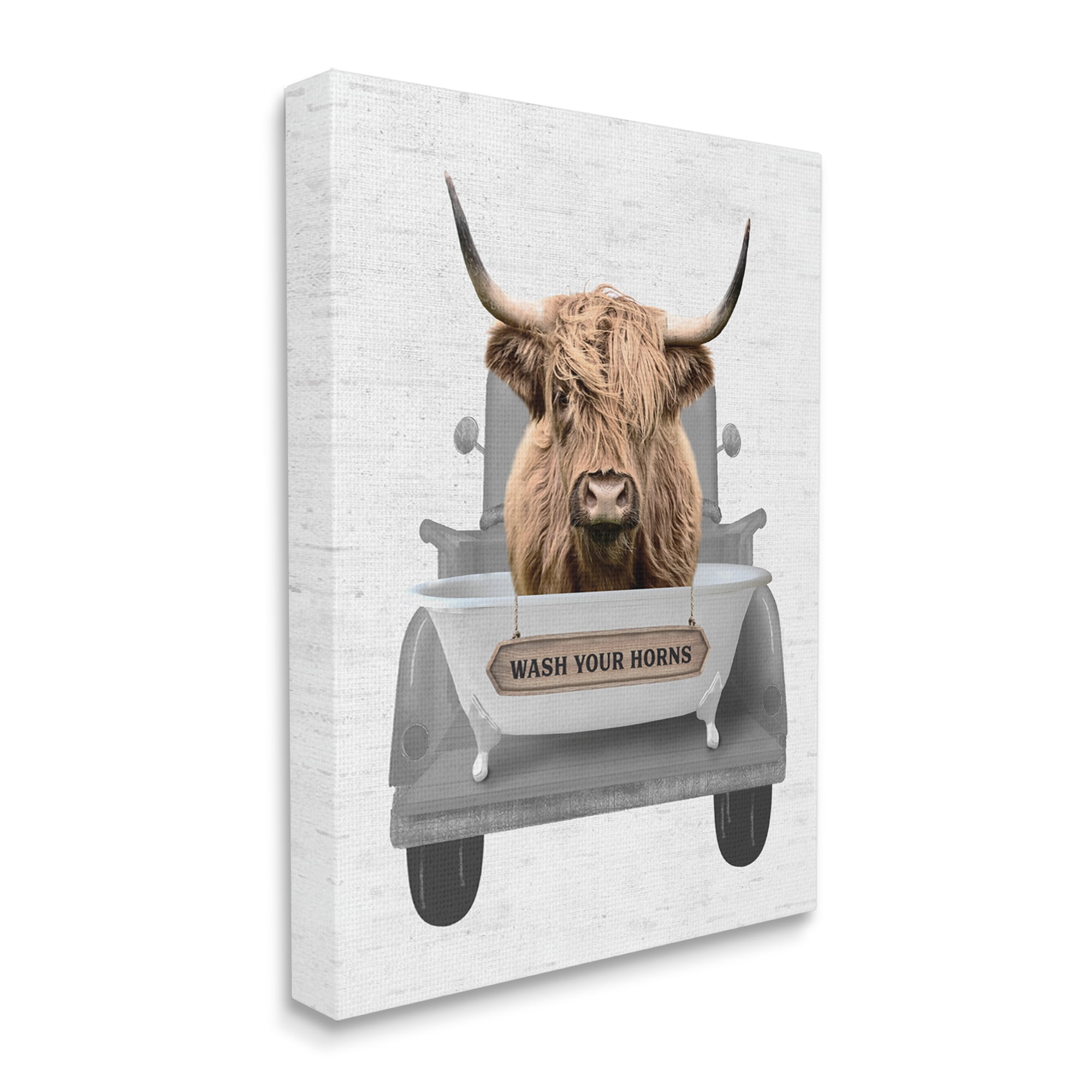 Stupell Industries Wash Your Horns Cattle Animals & Insects Painting Gallery Wrapped Canvas Print Wall Art, 24 x 30