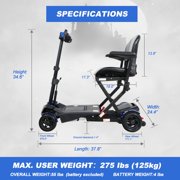 SOLAX Remote Control Foldable Electric Mobility Scooter with Suspension for Senior, Lightweight 4 Wheels Electric Powered Scooter for Travel Shopping