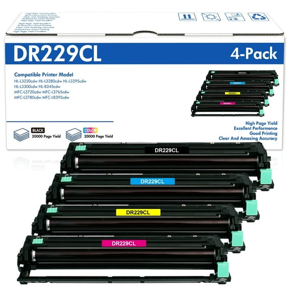4 Pack DR229CL Drum Compatible Drum Unit Replacement for Brother DR229 DR-229 Work with MFC-L3720CDW MFC-L3780CDW HL-L3220CDW HL-L3300CDW HL-L3295CDW Printer