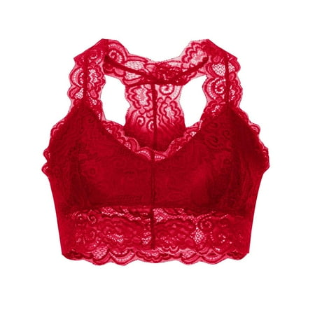 lulshou Women s Bras Sexy Lace Bra Underwear Plus Size Vest Crop Wire Bra Lace Lingerie Sexy V-Neck Underwear (Red  S)