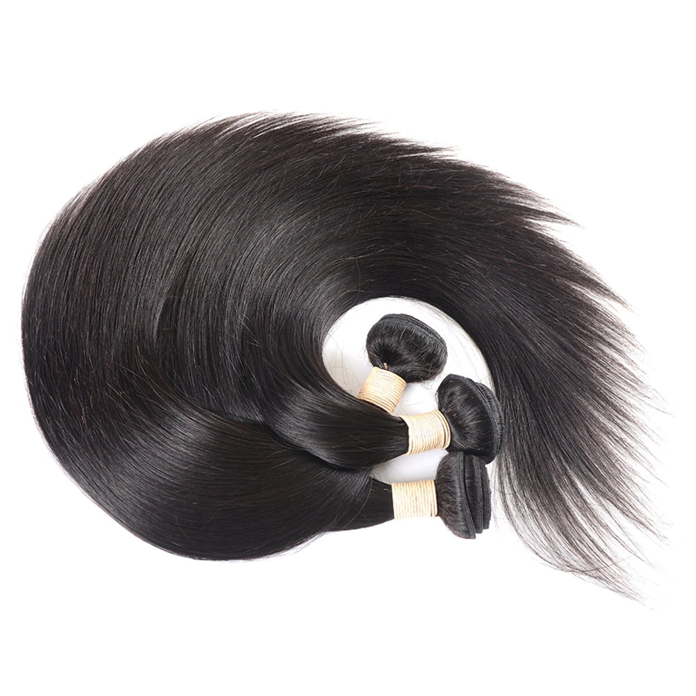 VONAR Straight Bundles Human Hair with Closure (18 20 22+16inch) Brazilian Straight Human Hair 3 Bundles with Lace Closure 4x4 Free Part Natural Color