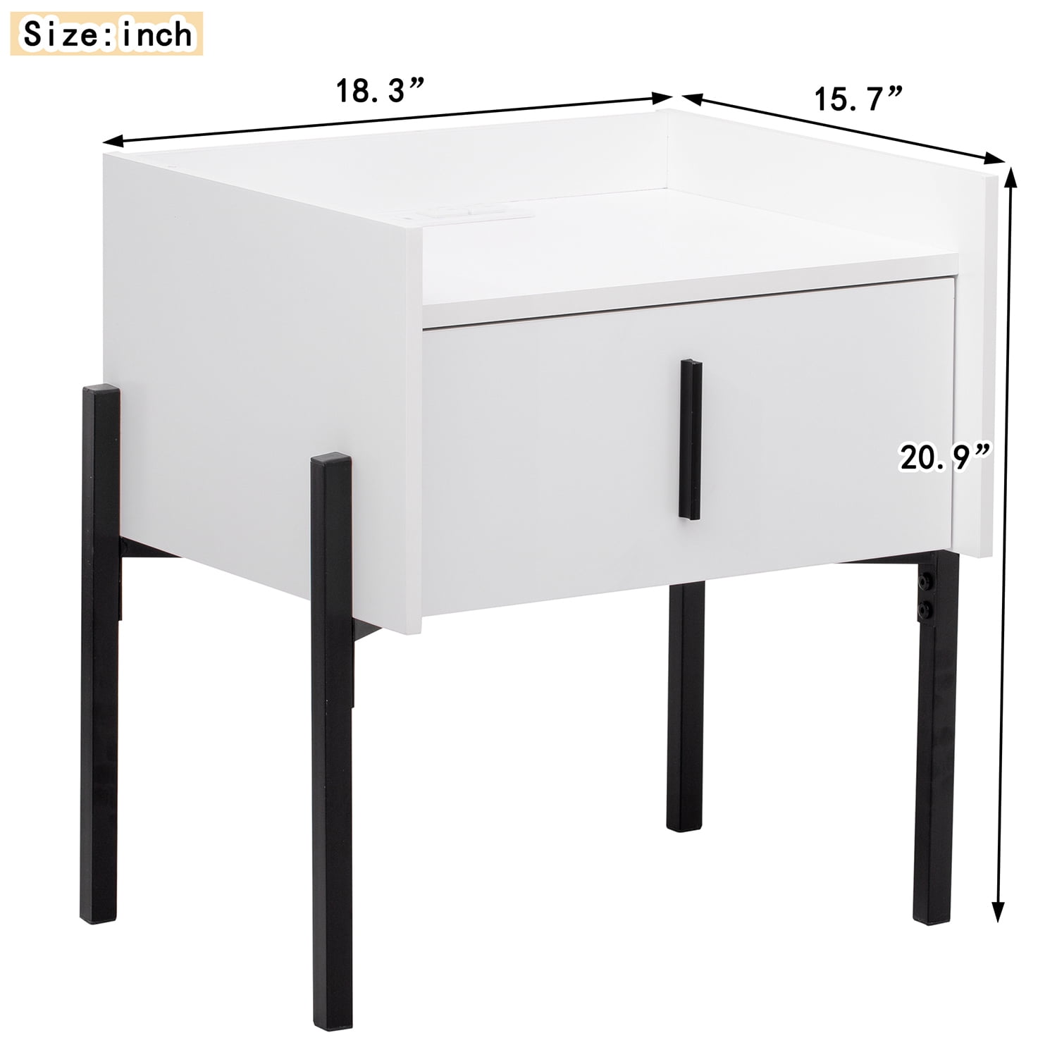Kadyn Modern Nightstand with Drawer, Bedside Table with USB Charging Ports, Storage End Table for Living Room and Bedroom, White