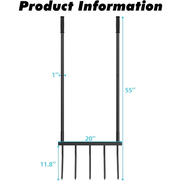 Broadfork Garden Tool Heavy Duty, 5 Tines Broad Fork for Gardening, U-Shaped Garden Fork for Loosening Soil, 20 in. Wide Broadforks for Gardening, 55 in. Height