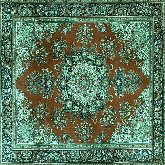 Ahgly Company Machine Washable Indoor Square Persian Turquoise Blue Traditional Area Rugs, 7' Square
