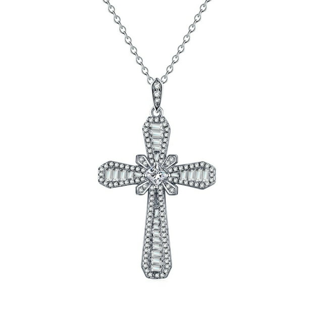 Collar de plata esterlina S925, collar de cruz de hip-hop para mujer, joyería de plata