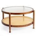 thumbnail image 2 of IVV 31.5in Glass-Top Coffee Table with Rattan Shelf & Rubberwood Frame – Boho Style Round Patio Table for Living Room & Balcony (Walnut), 2 of 10