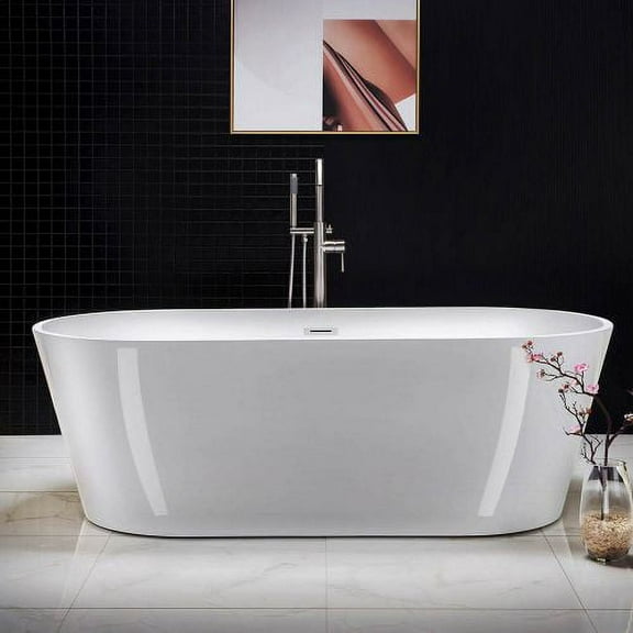 Woodbridge 71" Acrylic Freestanding Bathtub Contemporary Soaking Tub with Brushed Nickel Overflow and Drain,White Tub