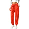 thumbnail image 2 of Resicozy Joggers for Women with Pockets Drawstring Elastic Waist Athletic Lounge Pants Casual Fashion Solid Color Trousers Orange L, 2 of 4
