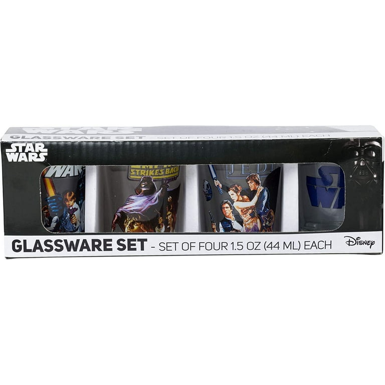Star Wars Set Of 4 Shots Glasses 1.5 Oz. Each New In Box Logo, Jedi,  Empire..