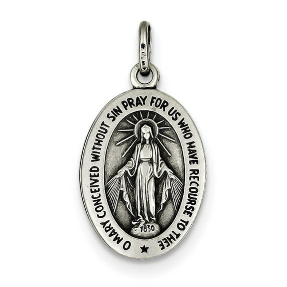 Sterling Silver Antiqued Miraculous Medal (29 X 15) Made In Italy qc3484