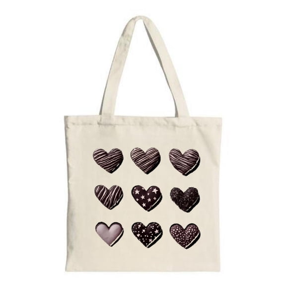 Stylish Cream Tote Bag with Heart Patterns - 9 Unique Designs in Dark Brown & Black Perfect for Shopping Travel & Parties