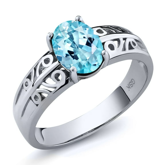 Gem Stone King 1.20 Ct Oval Blue Apatite 925 Sterling Silver Ring (Size 9)
