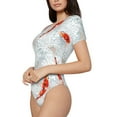 thumbnail image 2 of Daiia Koi Fish Corals,Spring Summer print Women's Crew Neck Short Sleeve Bodysuit Fashion Tops Fit Casual Basic Extender Bodysuit-X-Large, 2 of 9