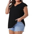 thumbnail image 2 of DARING DIVA Women's Plus V Neck Ruffle Casual Top Blouse Tank Tops 3X Black, 2 of 6