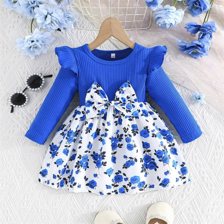 Lenpel Baby Girls' Dress Newborn Ribbed Crew Neck Ruffle Long Sleeve Floral  Romper Dresses Infant Spring Fall Outfits - Walmart.com